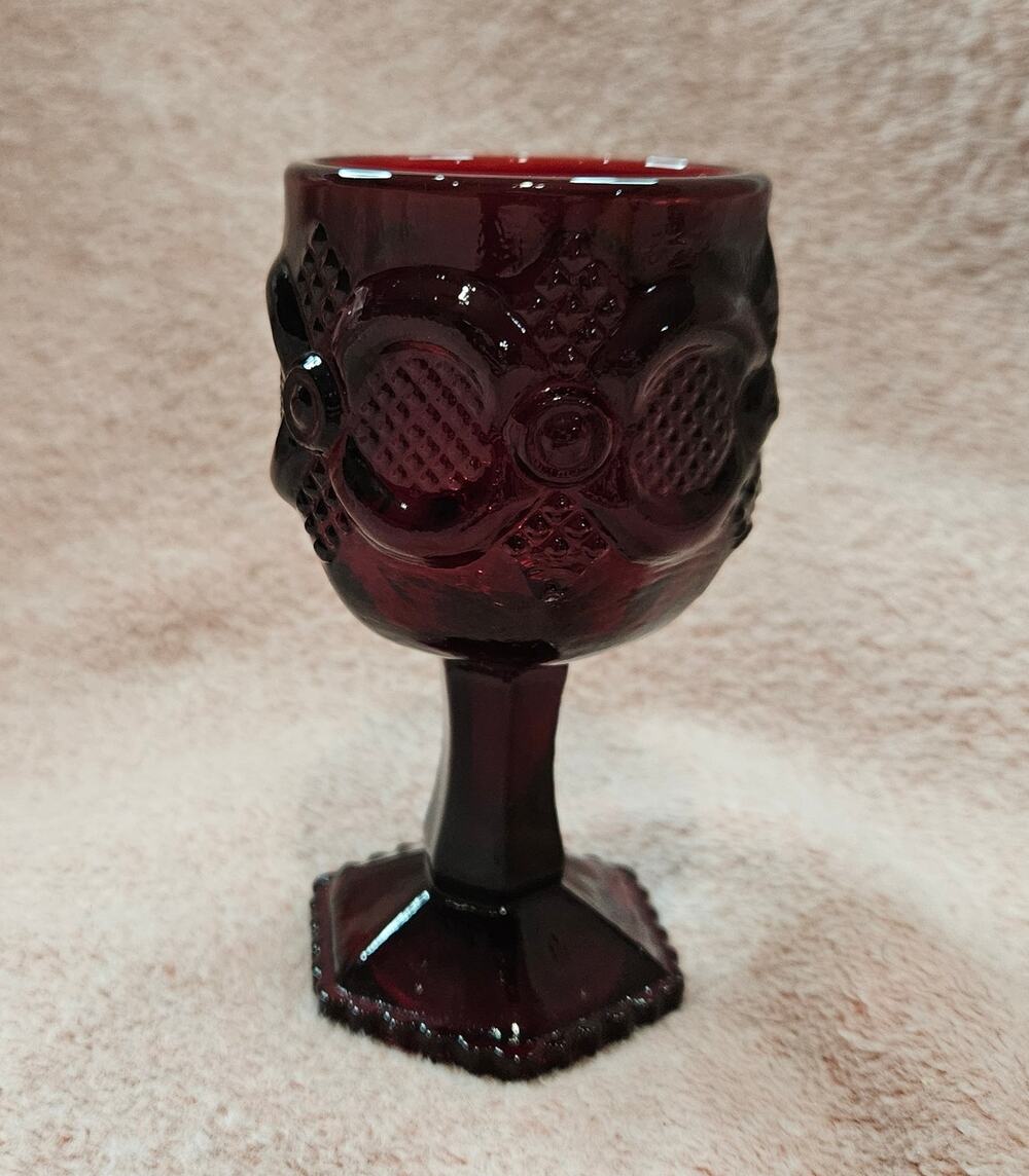 Vintage Avon 1876 Cape Cod Collection Ruby Red Glass Wine Goblet 4.5"